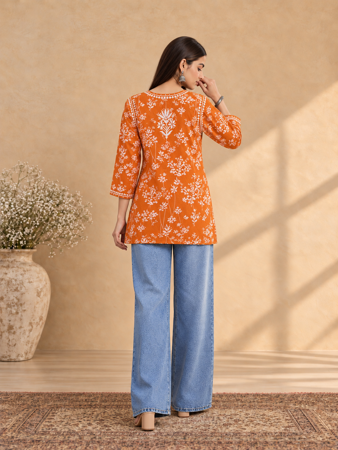 Zeba Chikankari Mulmul Short Kurti