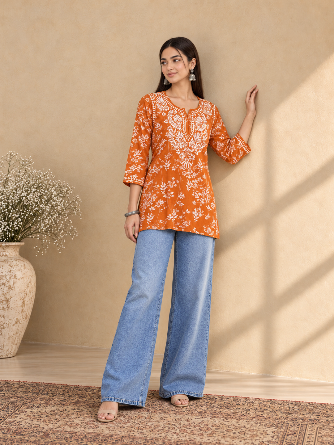 Zeba Chikankari Mulmul Short Kurti