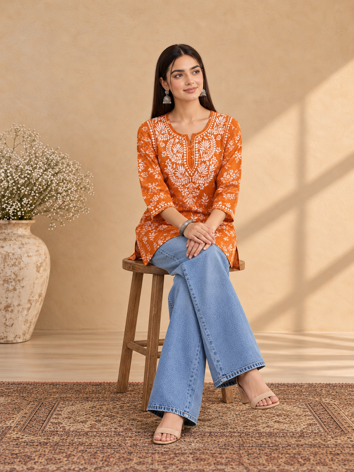 Zeba Chikankari Mulmul Short Kurti