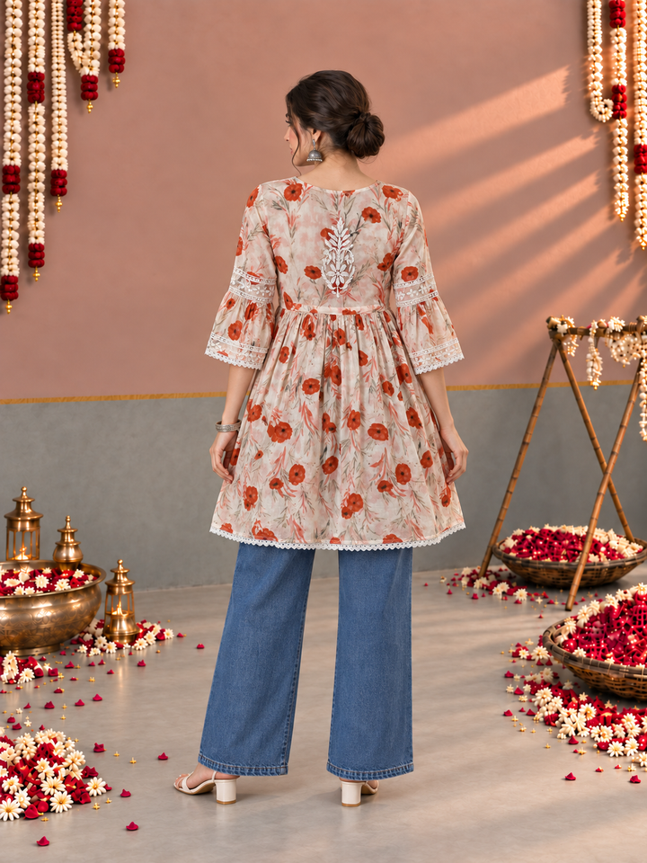Dhara Mulmul Chikankari Printed Short Gown