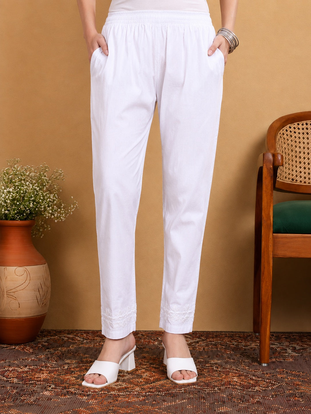 Zara Chikankari Lycra Stretchable Pant