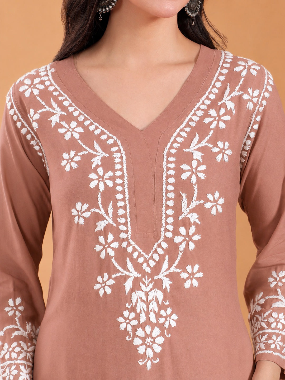 Maya Chikankari Rayon V-neck Straight Kurta