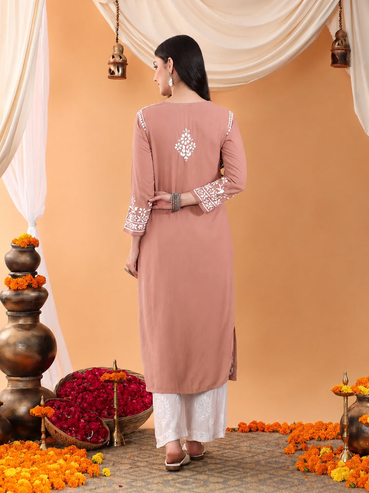 Maya Chikankari Rayon V-neck Straight Kurta