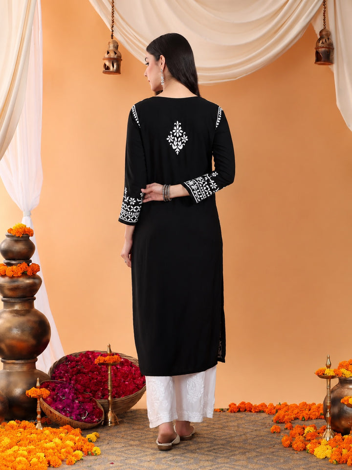 Maya Chikankari Rayon V-neck Straight Kurta