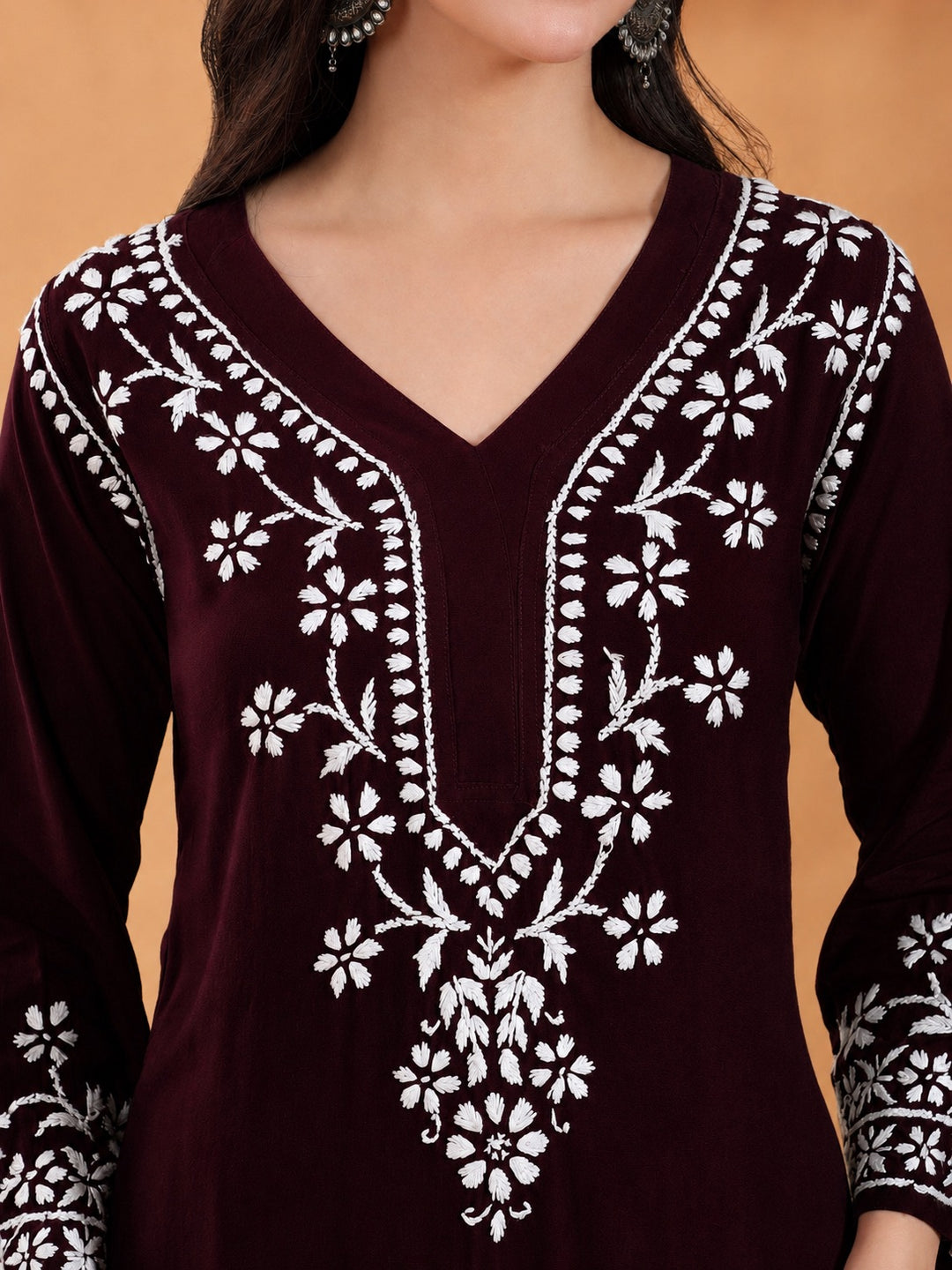 Maya Chikankari Rayon V-neck Straight Kurta