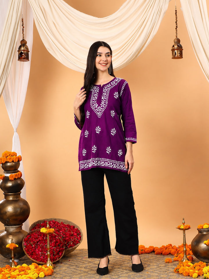 Maahi Chikankari Short Cotton Kurti