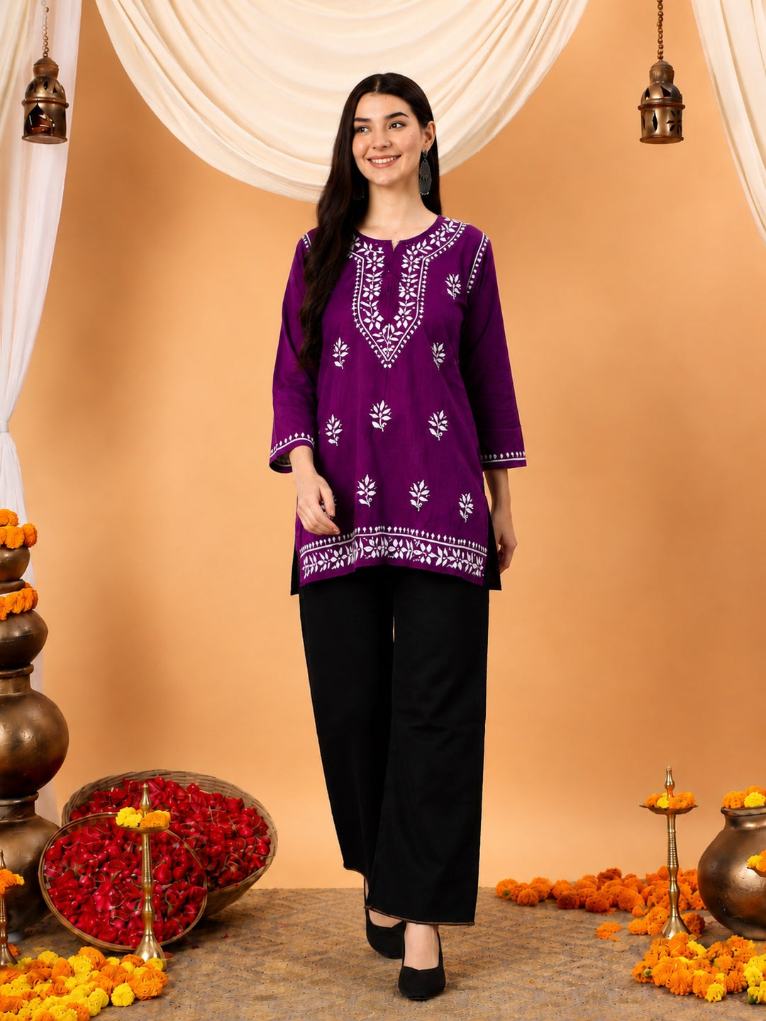 Maahi Chikankari Short Cotton Kurti