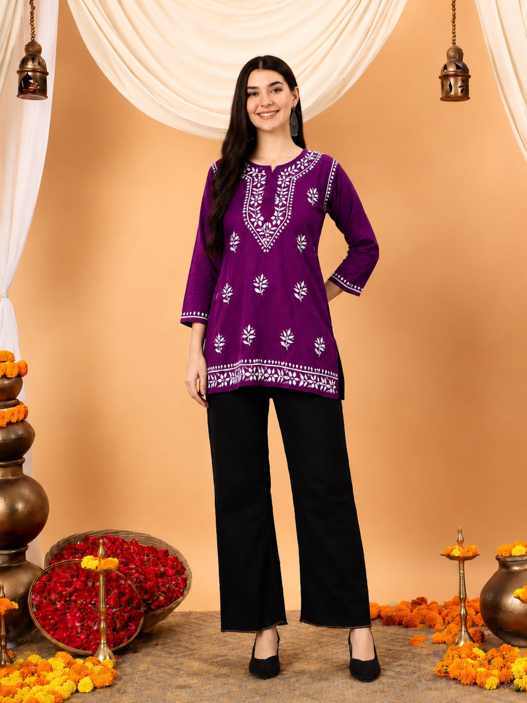 Maahi Chikankari Short Cotton Kurti