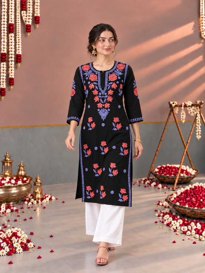 Kaya Rayon Chikankari Straight Kurta