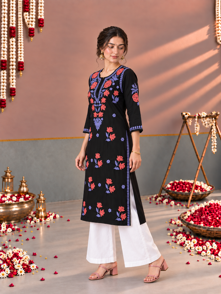 Kaya Rayon Chikankari Straight Kurta