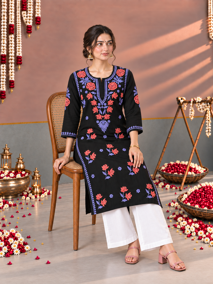 Kaya Rayon Chikankari Straight Kurta