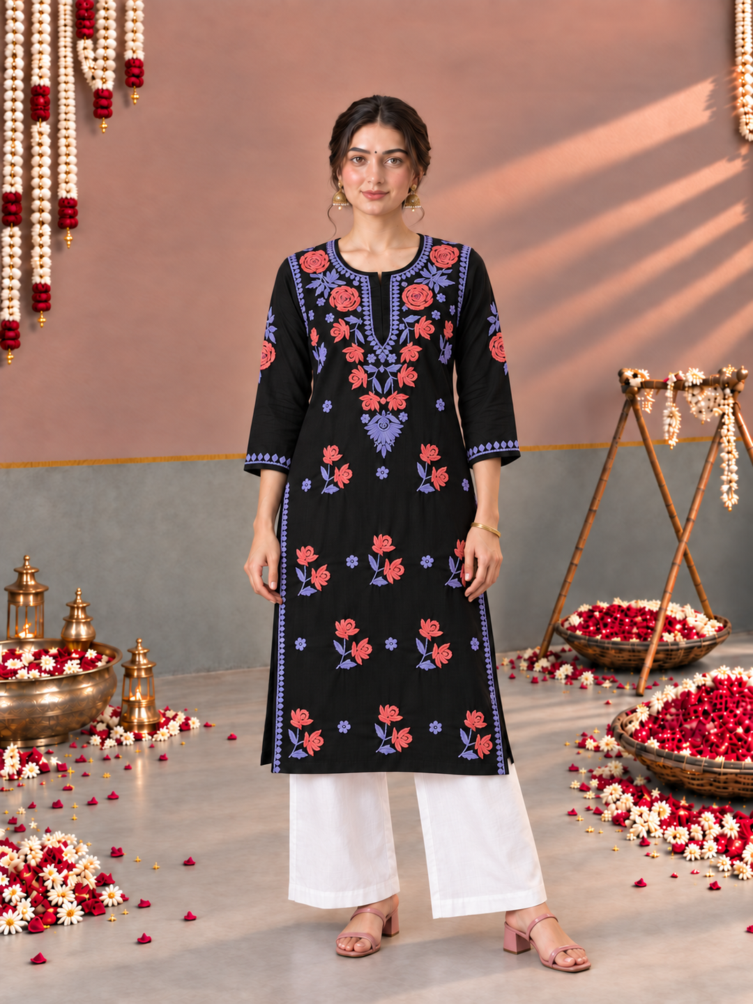 Kaya Rayon Chikankari Straight Kurta