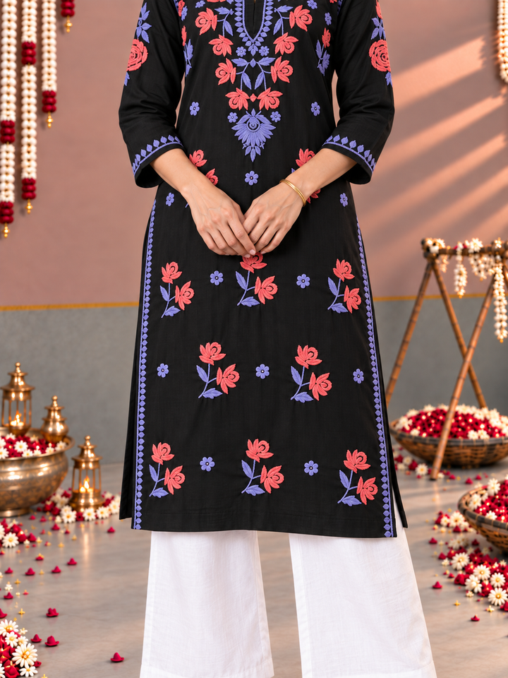 Kaya Rayon Chikankari Straight Kurta