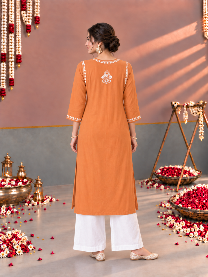 Sonia Chikankari Rayon Nyra-Cut Kurta