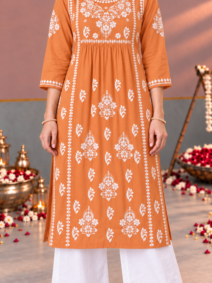 Sonia Chikankari Rayon Nyra-Cut Kurta