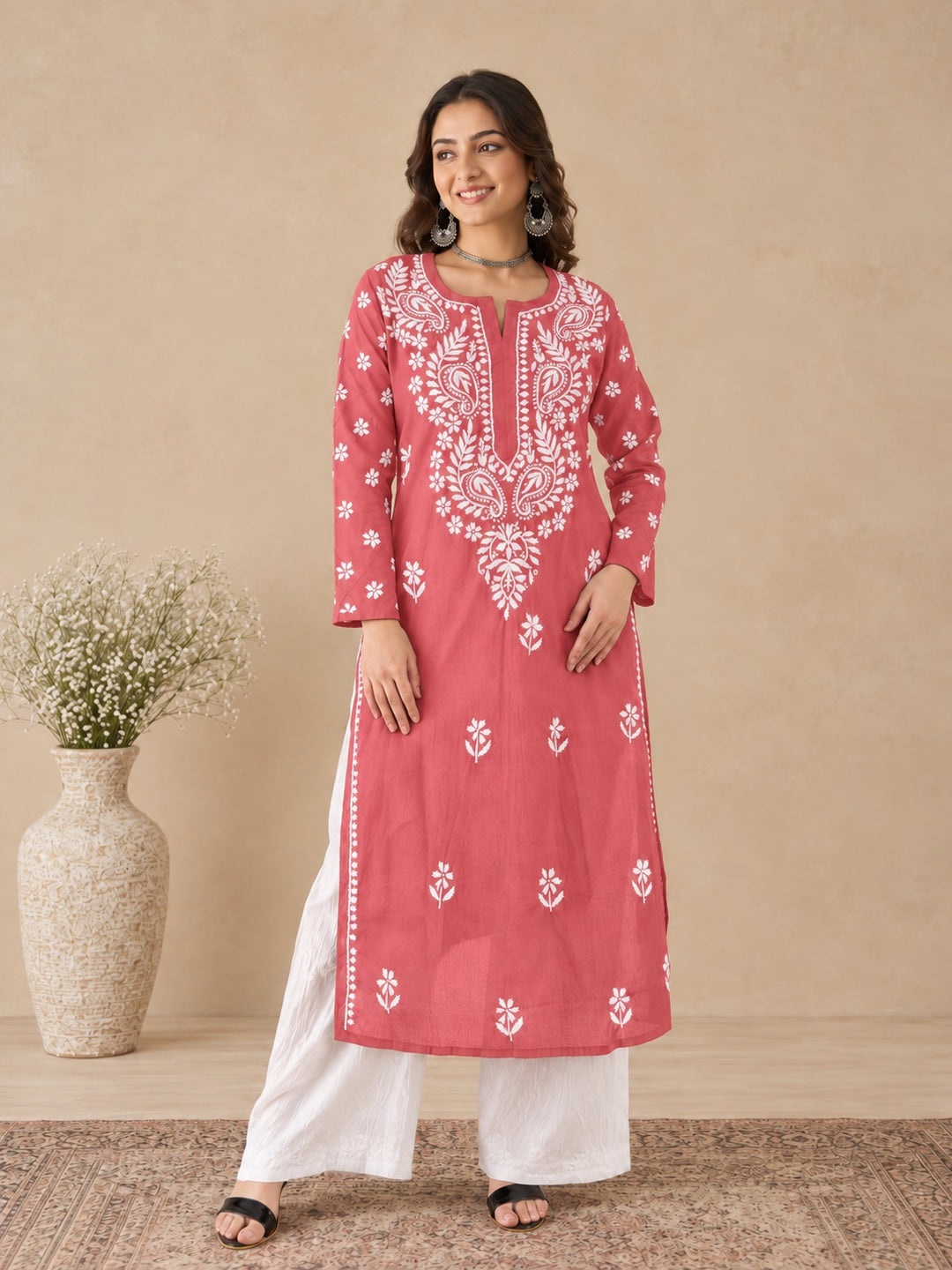 Lata Cotton Chikankari Basic Straight Kurta