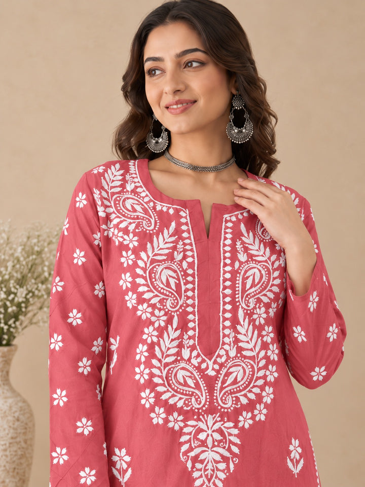 Lata Cotton Chikankari Basic Straight Kurta