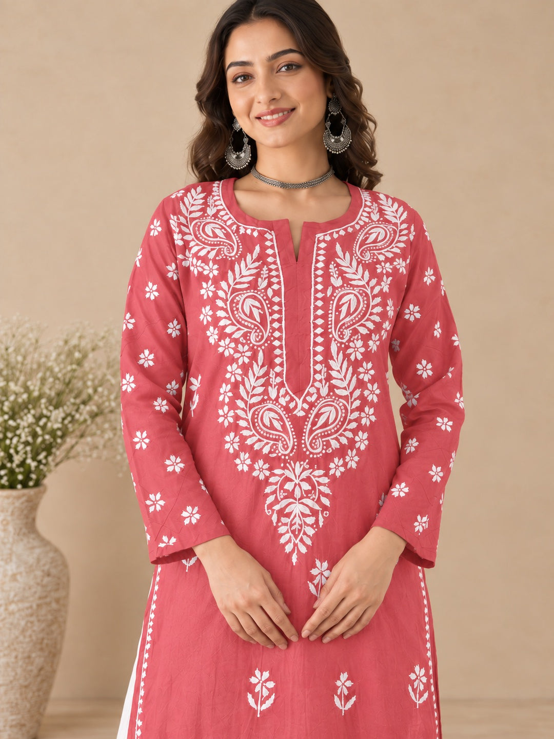 Lata Cotton Chikankari Basic Straight Kurta