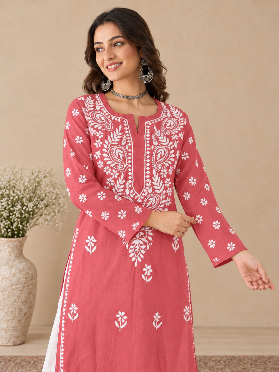 Lata Cotton Chikankari Basic Straight Kurta