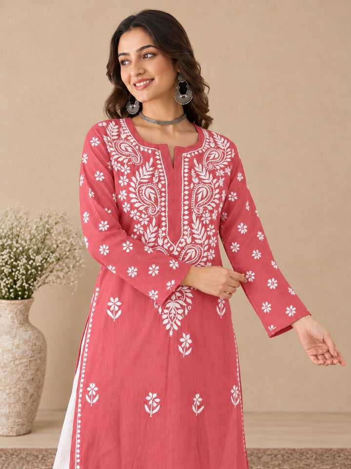 Lata Cotton Chikankari Basic Straight Kurta
