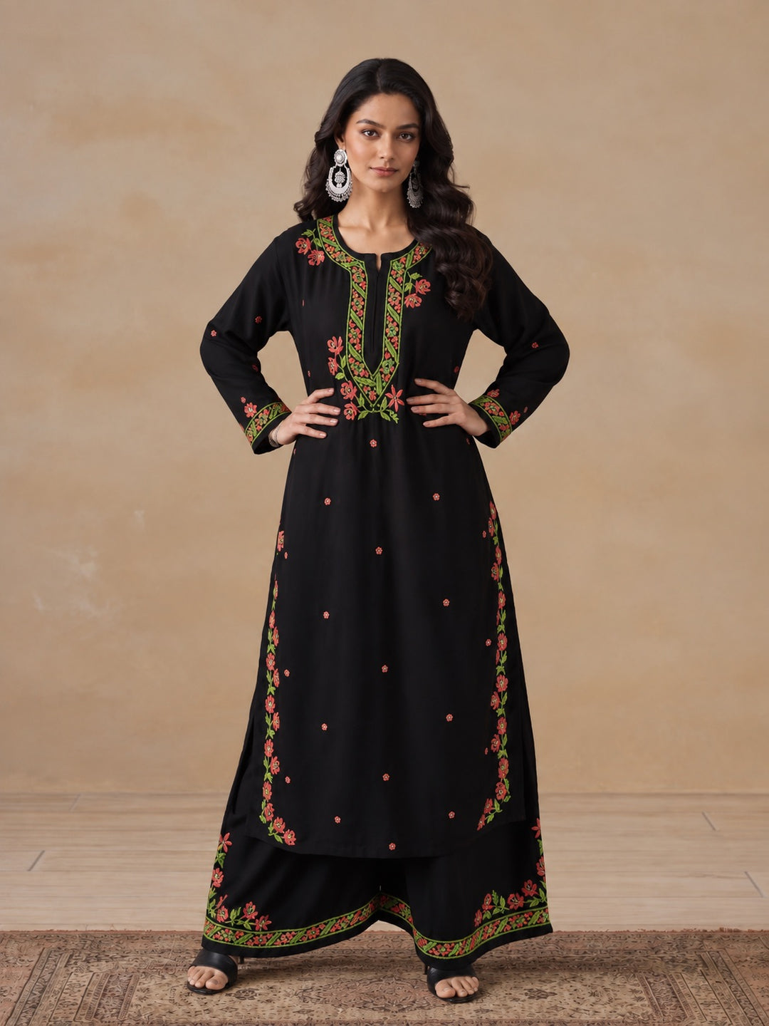 Hina Rayon Chikankari Rose Co-ord Set