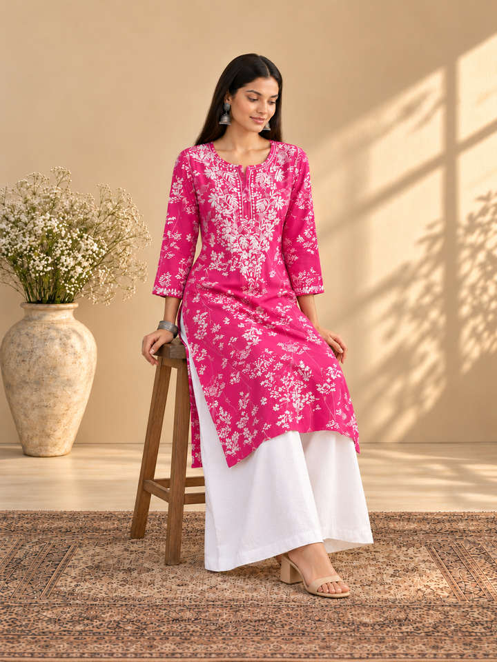 Zainab Chikankari Mulmul Straight Kurta