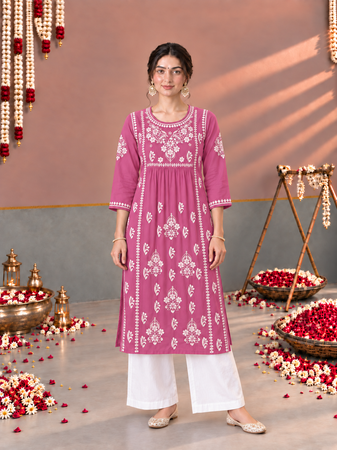 Sonia Chikankari Rayon Nyra-Cut Kurta