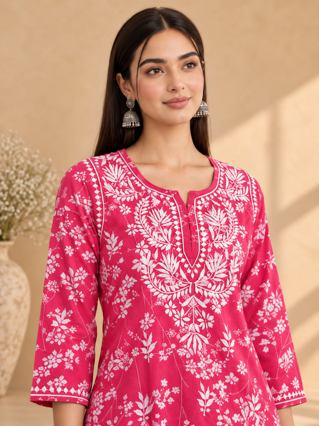 Zeba Chikankari Mulmul Short Kurti