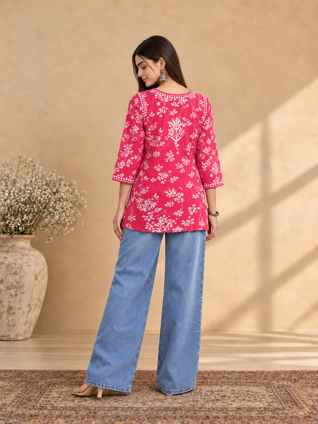 Zeba Chikankari Mulmul Short Kurti