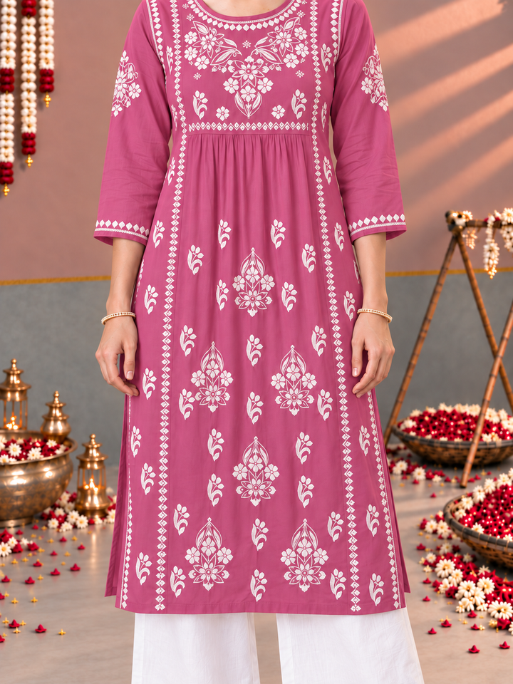 Sonia Chikankari Rayon Nyra-Cut Kurta