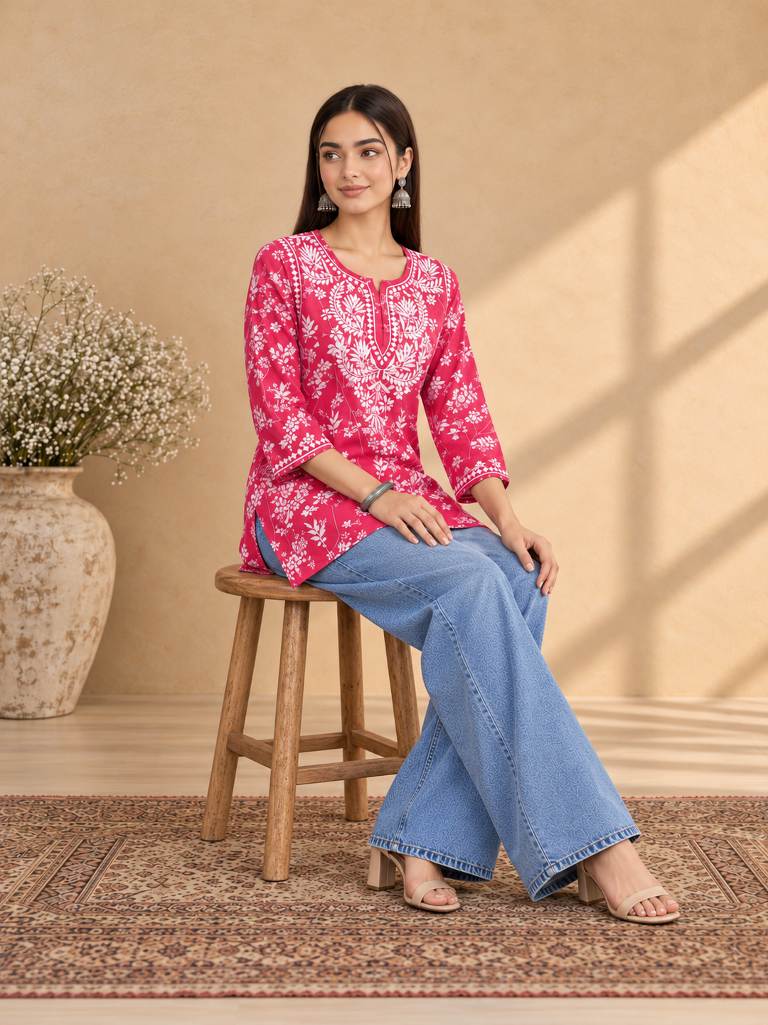 Zeba Chikankari Mulmul Short Kurti