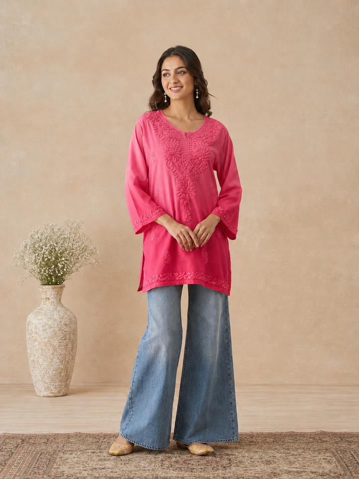 Ishara Modal Chikankari Ombre Short Kurti