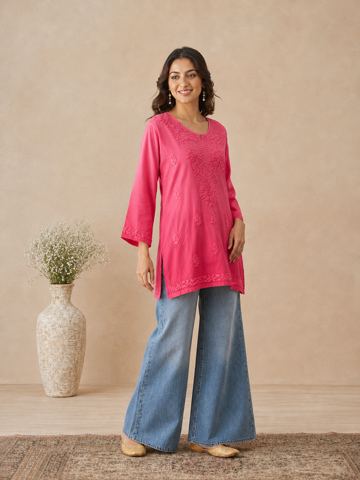 Ishara Modal Chikankari Ombre Short Kurti