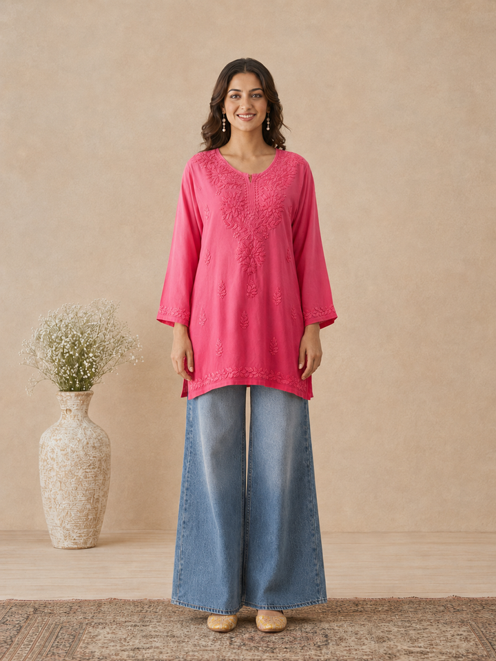 Ishara Modal Chikankari Ombre Short Kurti