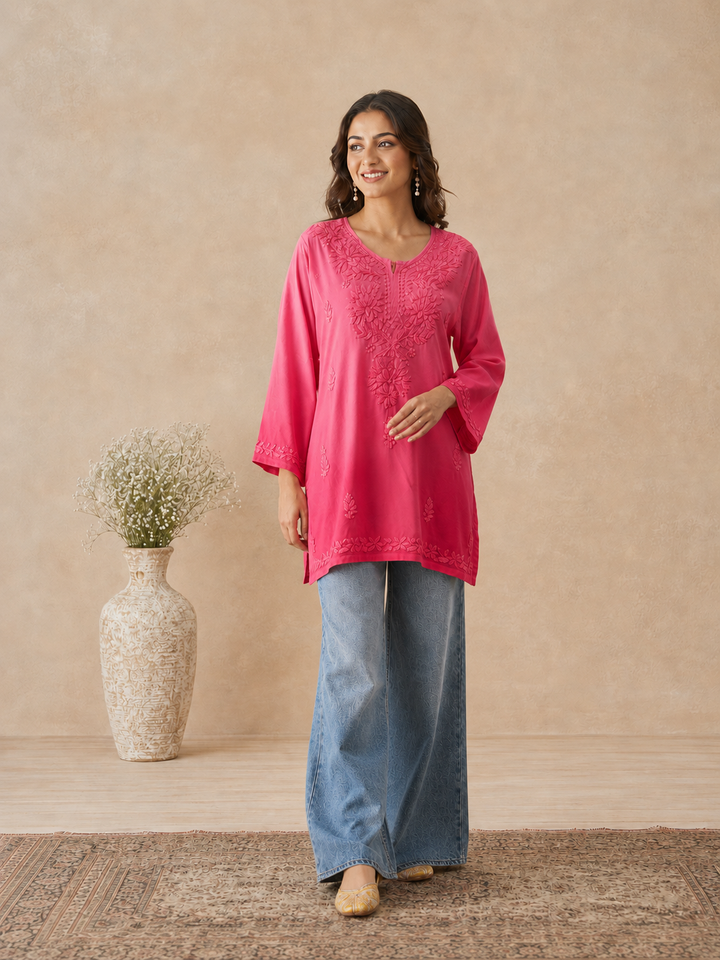 Ishara Modal Chikankari Ombre Short Kurti