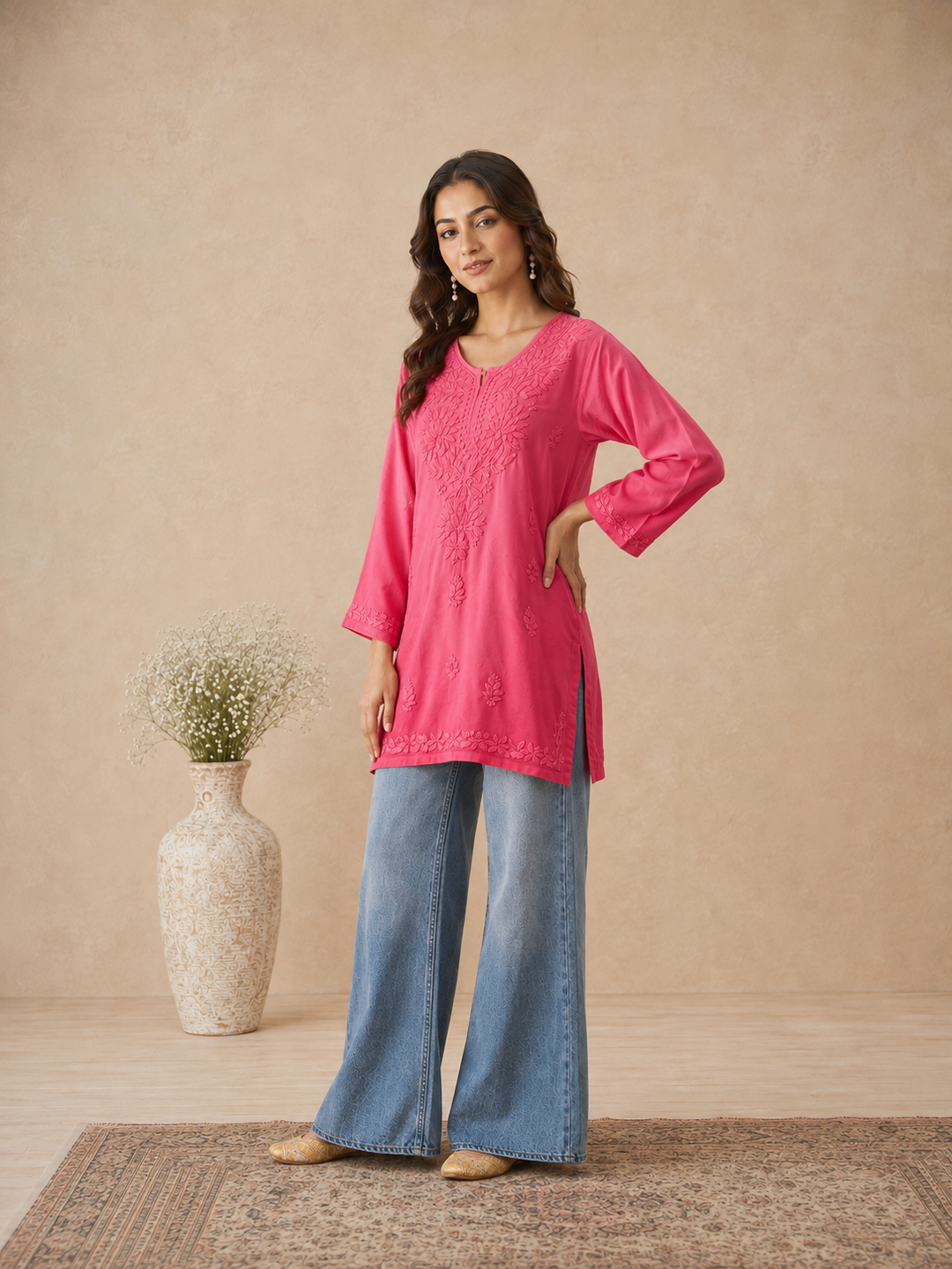Ishara Modal Chikankari Ombre Short Kurti