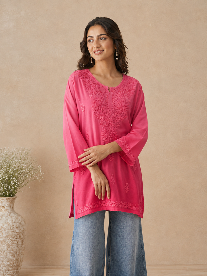 Ishara Modal Chikankari Ombre Short Kurti