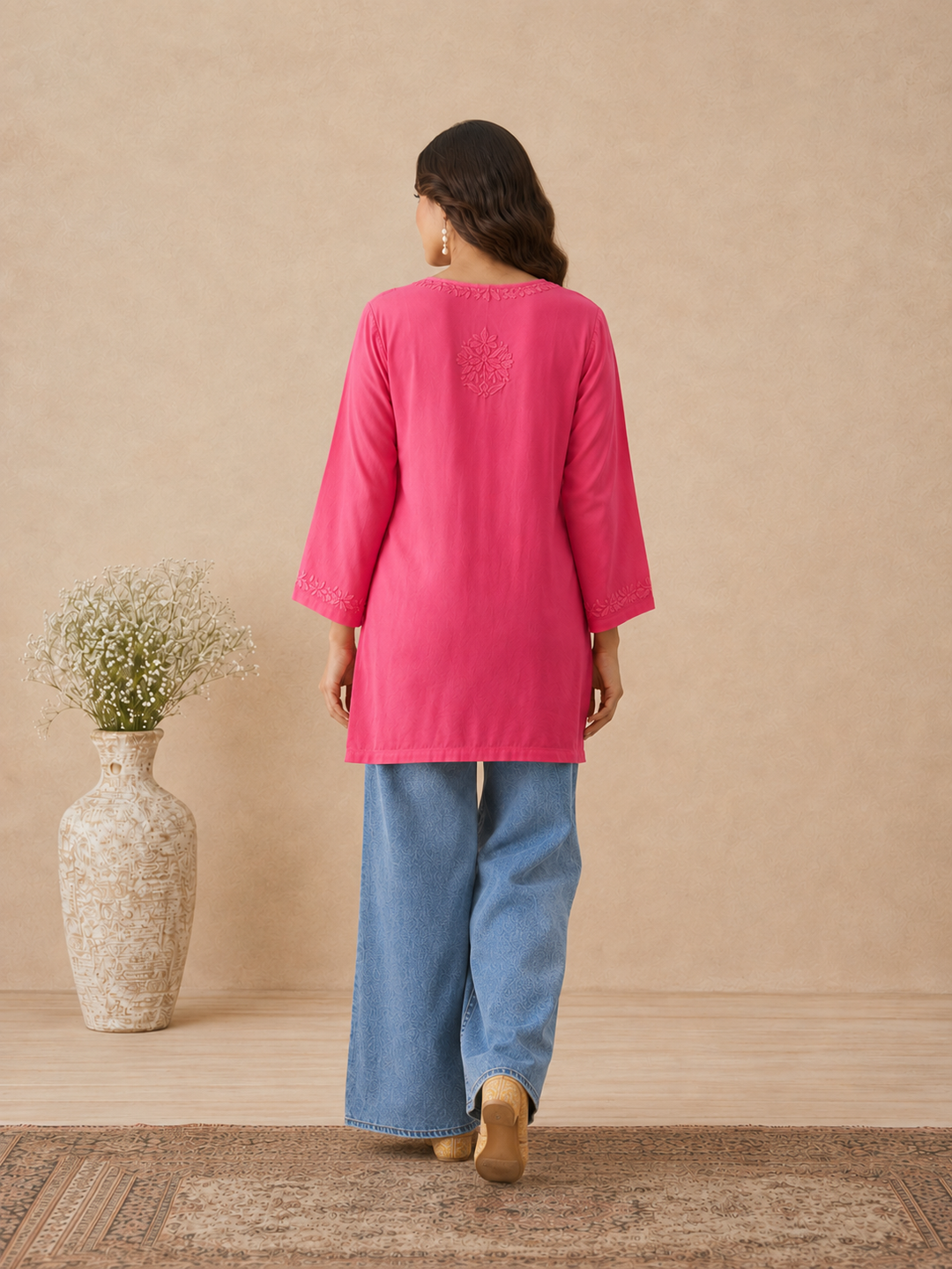 Ishara Modal Chikankari Ombre Short Kurti
