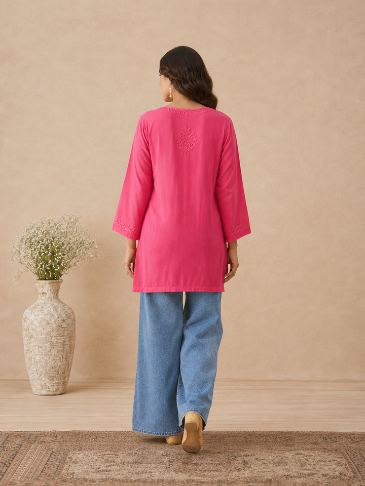 Ishara Modal Chikankari Ombre Short Kurti