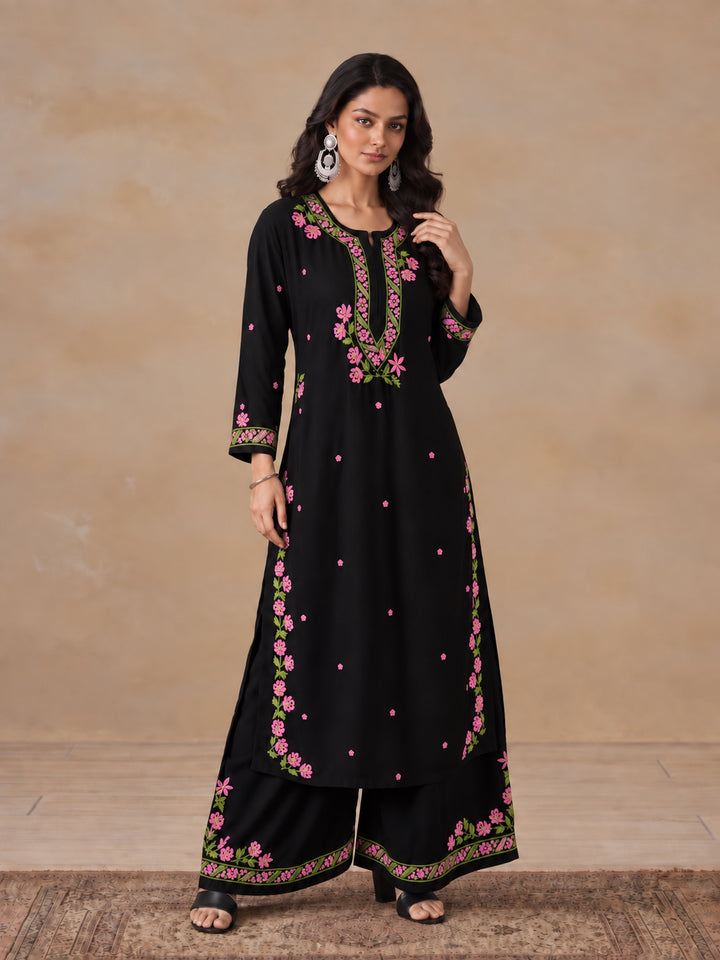 Hina Rayon Chikankari Rose Co-ord Set