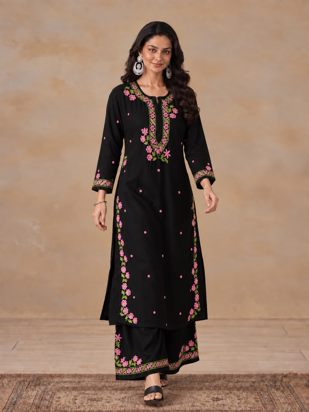 Hina Rayon Chikankari Rose Co-ord Set