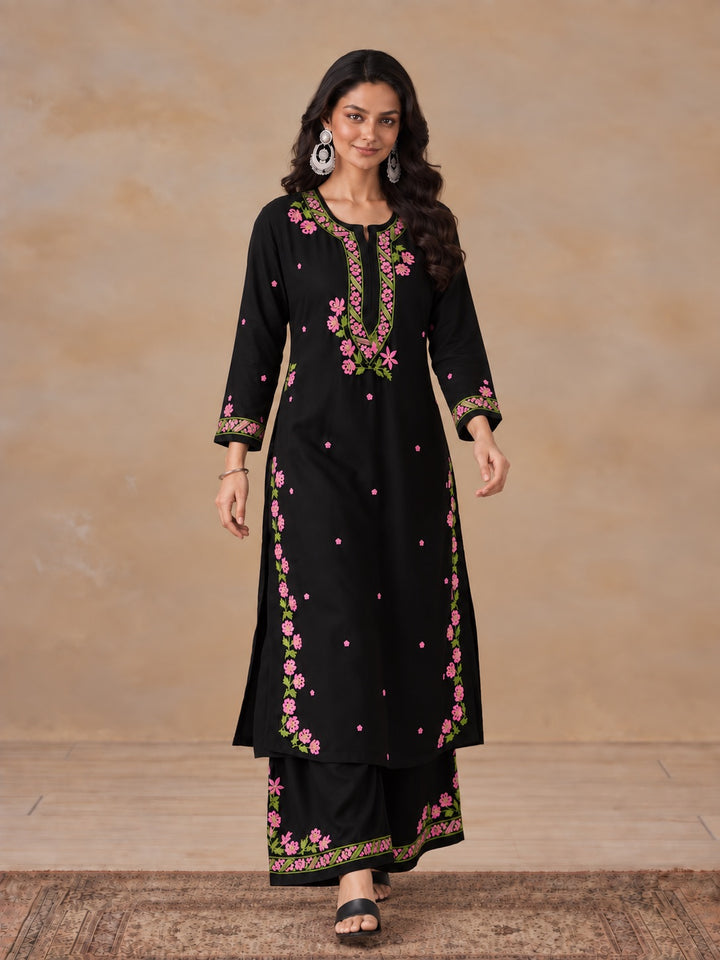 Hina Rayon Chikankari Rose Co-ord Set