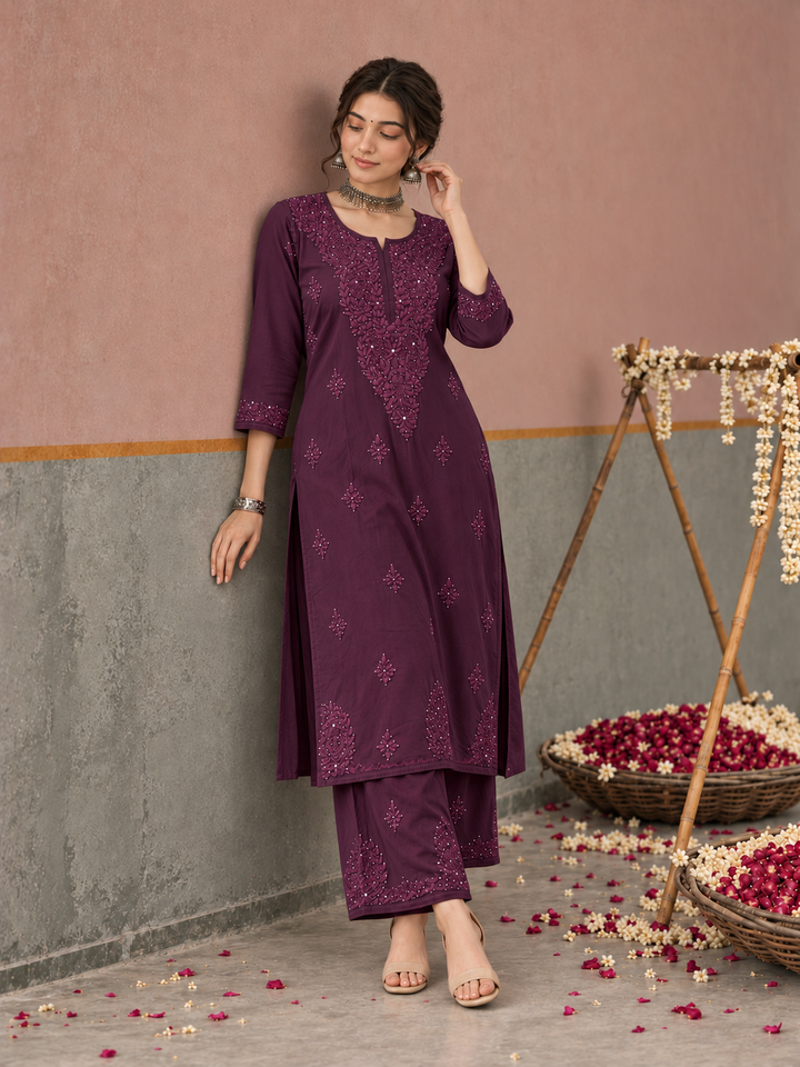 Avika Rayon Chikankari Mukaish Co-ord Set