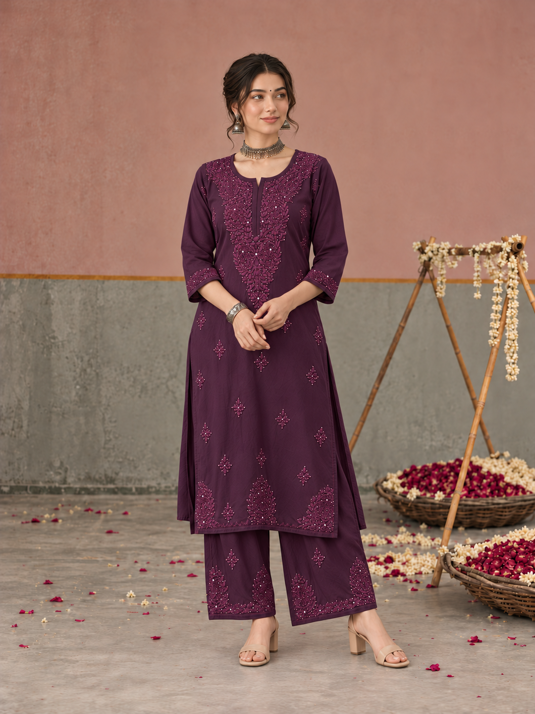 Avika Rayon Chikankari Mukaish Co-ord Set