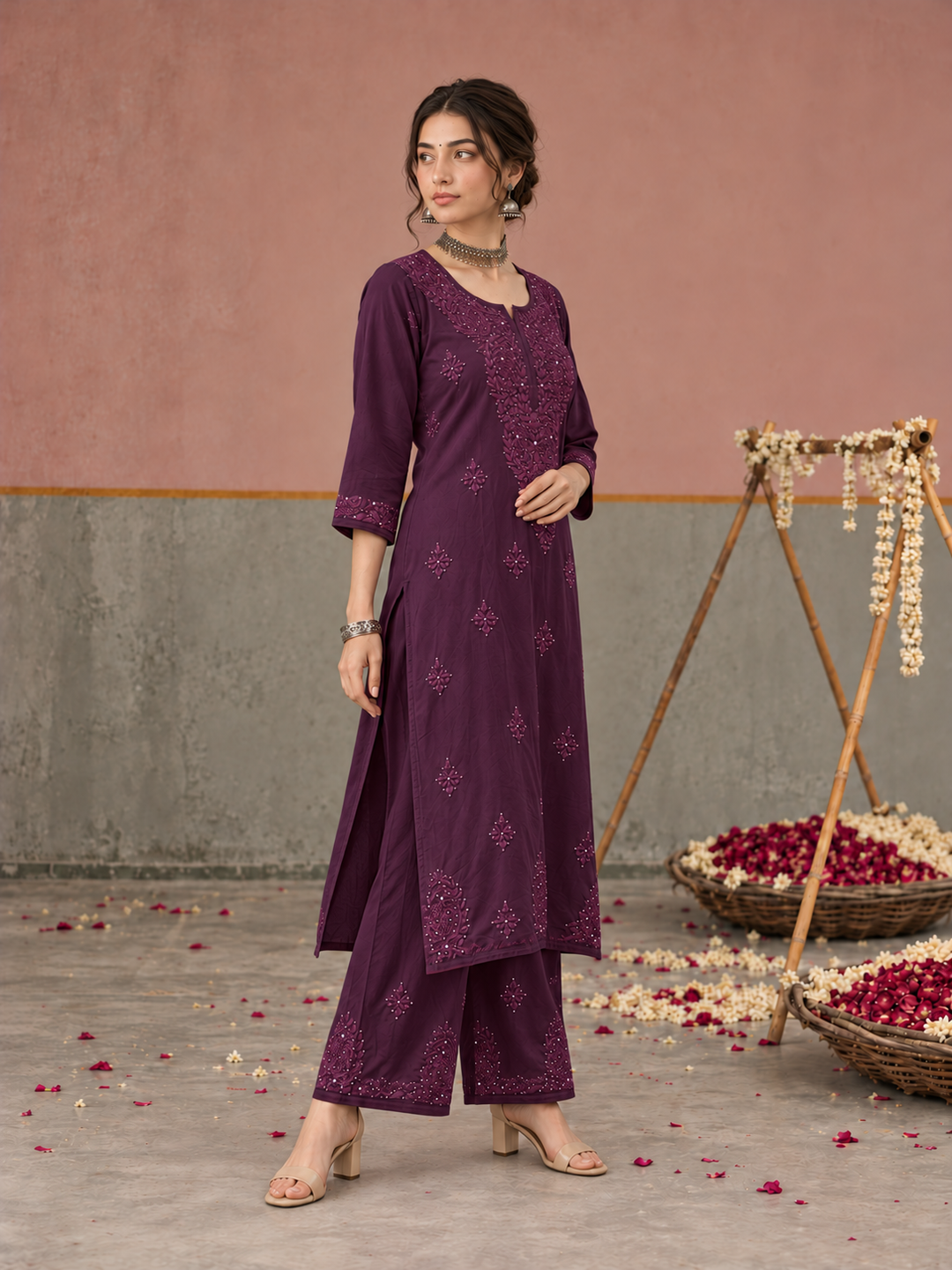 Avika Rayon Chikankari Mukaish Co-ord Set