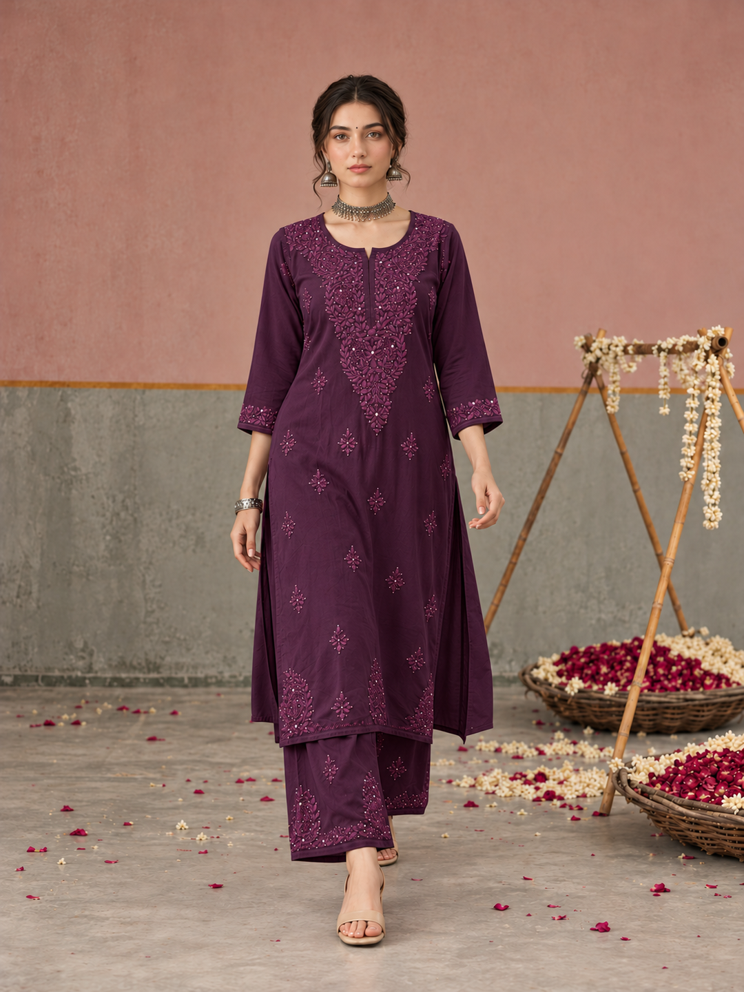 Avika Rayon Chikankari Mukaish Co-ord Set