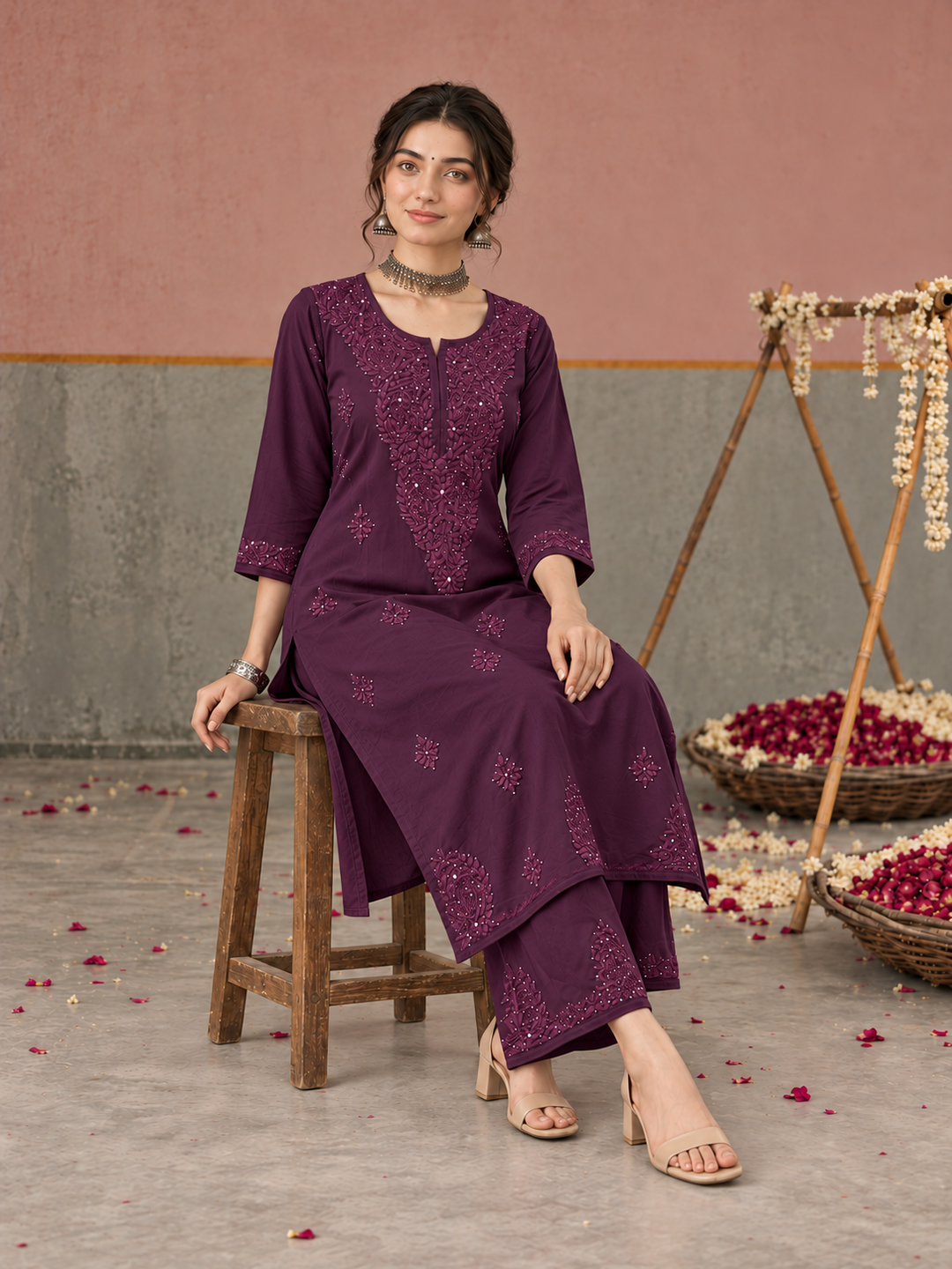 Avika Rayon Chikankari Mukaish Co-ord Set