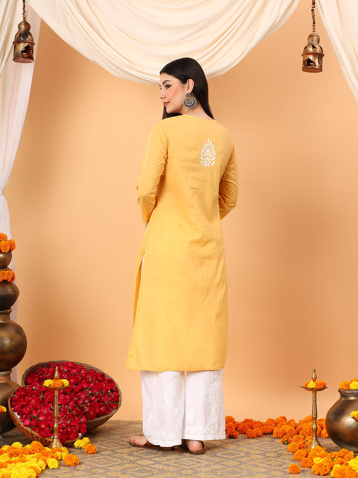 Pooja Cotton Chikankari Straight Kurta