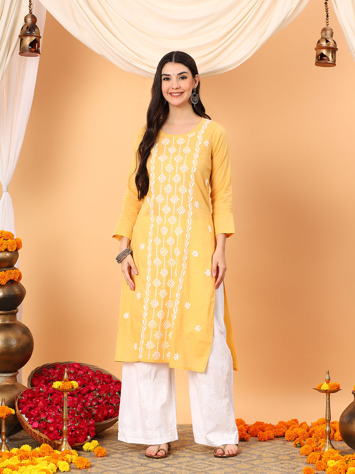 Pooja Cotton Chikankari Straight Kurta