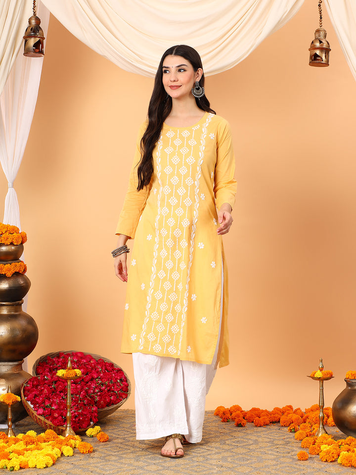 Pooja Cotton Chikankari Straight Kurta